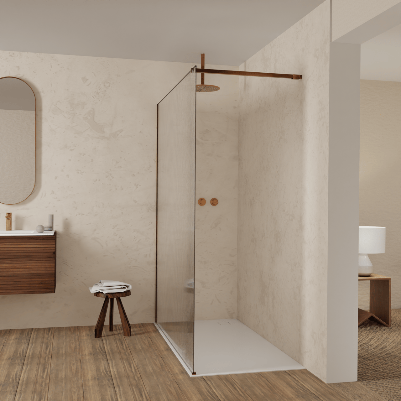 Balmani Modular douche à l'italienne: 160 x 200 cm, Ribs, avec coating, Profil Brushed Rosegold