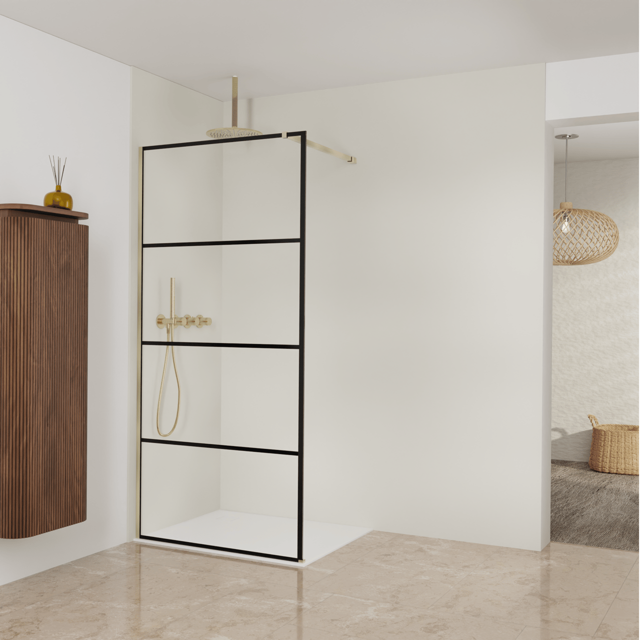 Balmani Modular inloopdouche: 100 x 200 cm, Lined met coating, Brushed Champagne Gold profielen