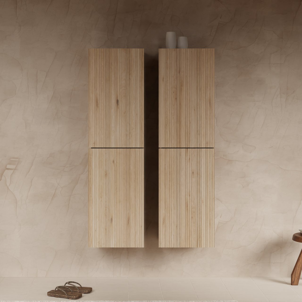 Balmani Forma zwevend badkamerkast natuur eik 42 x 30 x 150 cm vert. asym. groef