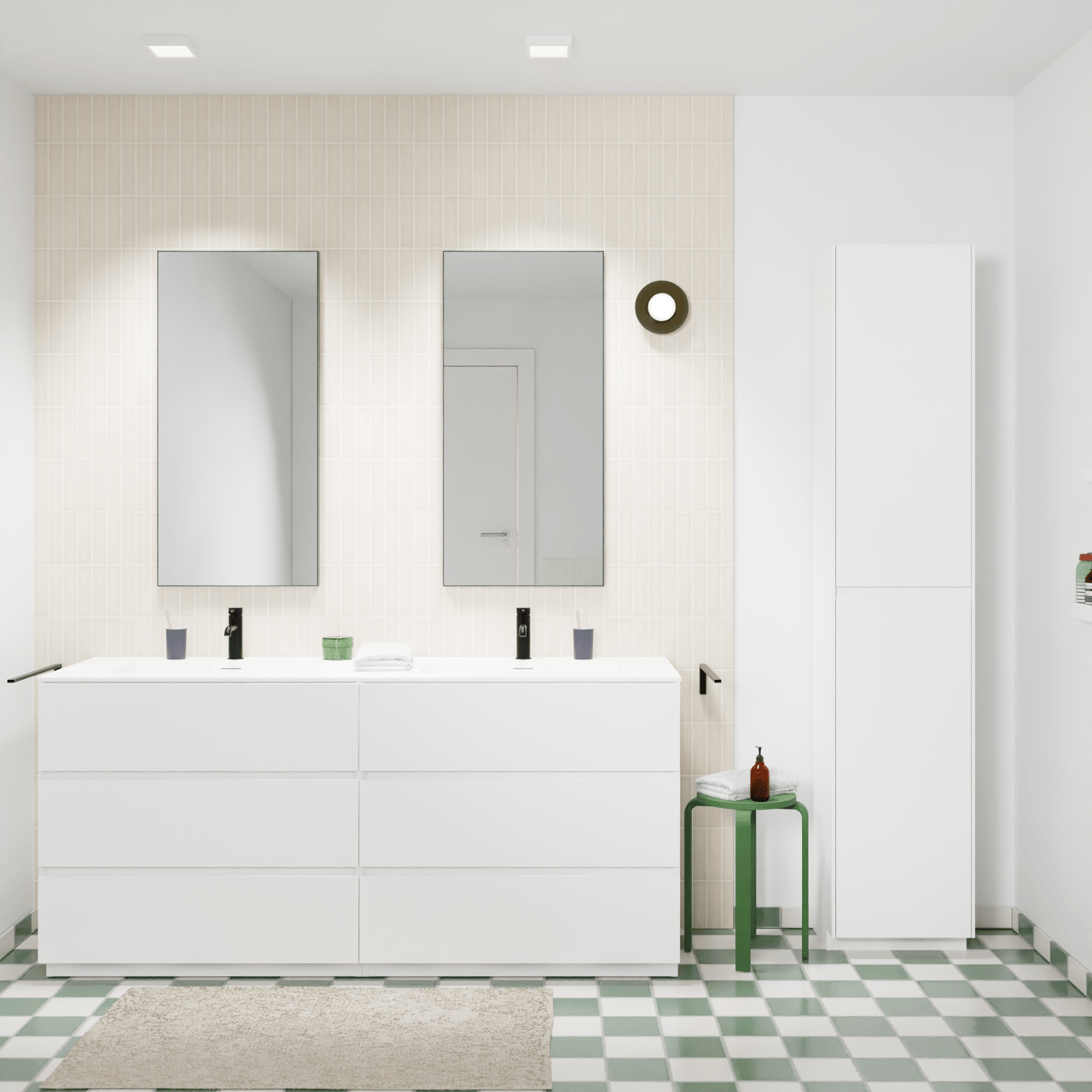 Storke Edge freistehendes Möbelstück Set: 170 x 52 cm, Weiß matt, mit Mata Doppelwaschtisch, Solid Surface Weiß matt