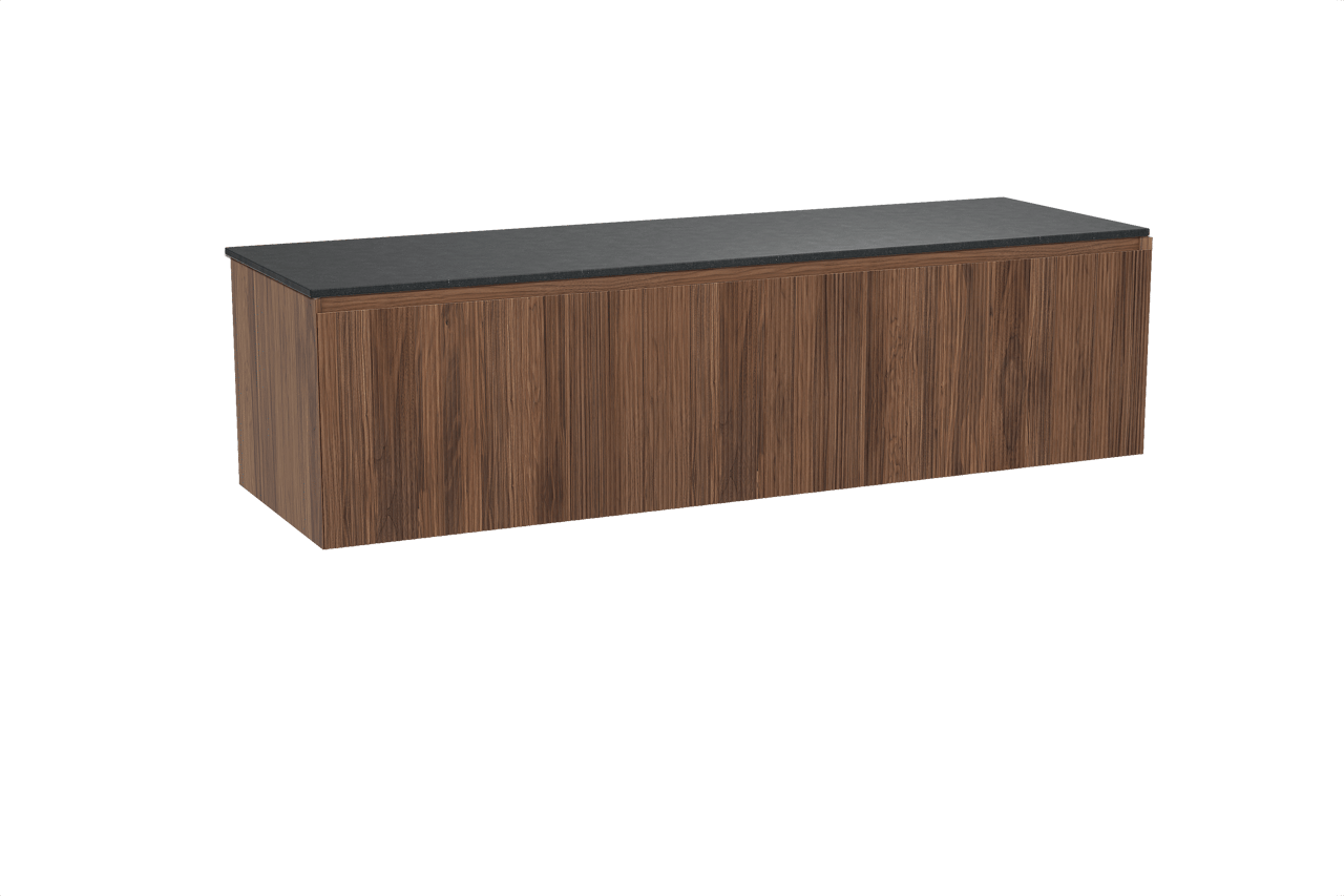 Balmani Fila meuble salle de bains suspendu 180 x 55 cm noyer avec Stretto tablette simple ou double en granit noir, Nervure droite symétrique verticale