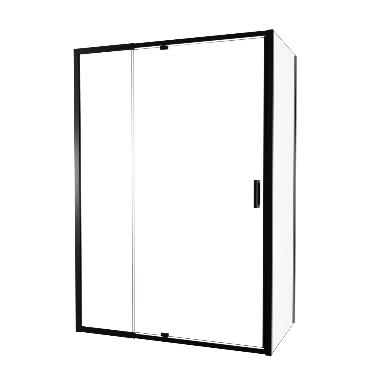 Luca Varess Vidor Telescope paroi d'angle avec porte pivotante et paroi latérale fixe 140 x 80 cm verre transparent profil noir mat