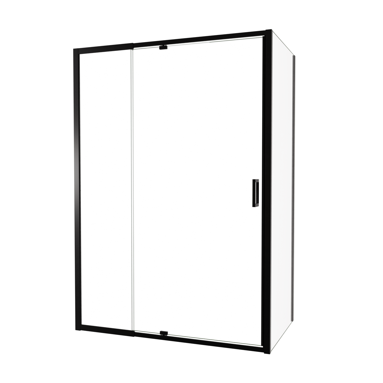 Luca Varess Vidor Telescope paroi d'angle avec porte pivotante et paroi latérale fixe 140 x 80 cm verre transparent profil noir mat