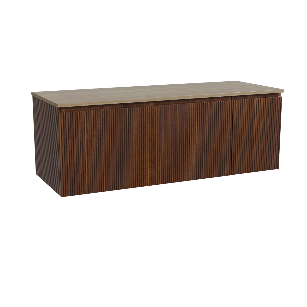 Storke Ribs meuble salle de bains suspendu 140 x 52 cm noyer avec Panton tablette simple ou double en mélaminé chêne brut, Nervure droite symétrique verticale