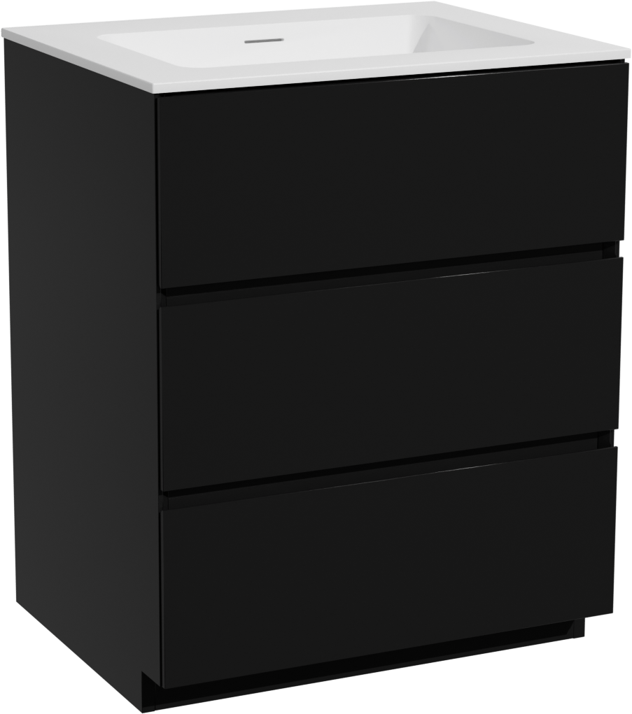 Storke Edge staand badmeubel 65 x 52 cm mat zwart met Mata enkele wastafel in solid surface mat wit