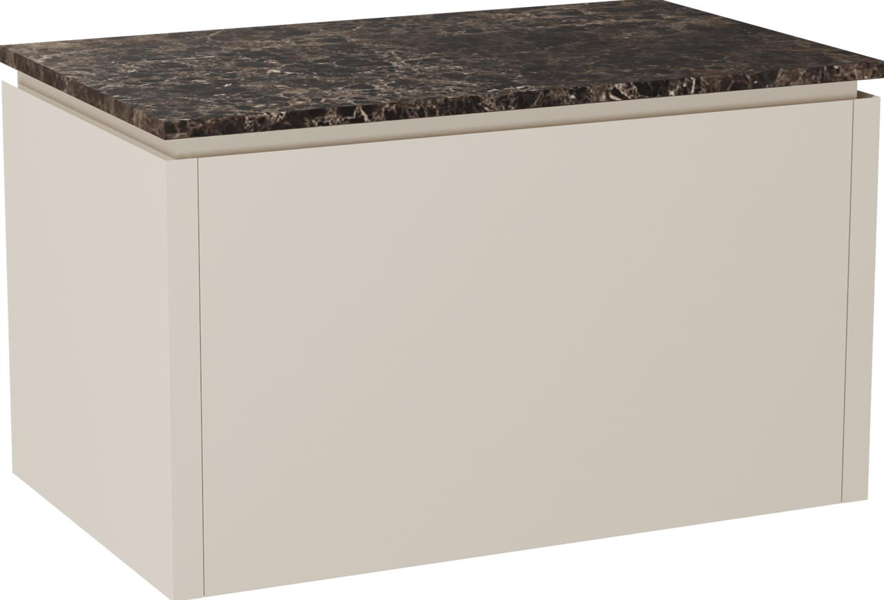 Balmani Eclips zwevend badkamermeubel 90 x 55 cm Sandbeige met Stretto enkel tablet in Dark Emperador marmer