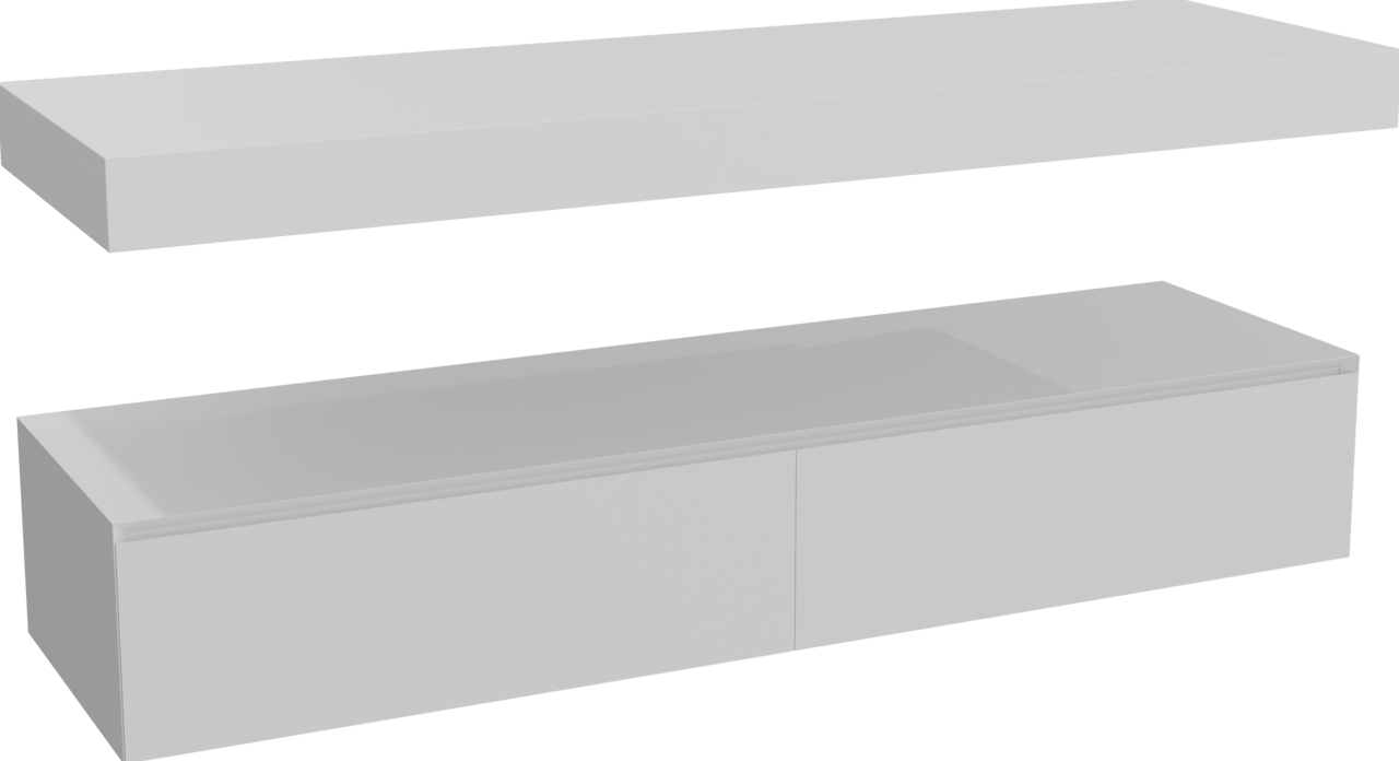 Balmani Mitra Elements hängendes Möbelstück Set: 180 x 55 cm, Weiß matt mit Dominus Einzel- oder Doppel Waschtischplatte, Solid Surface Weiß matt