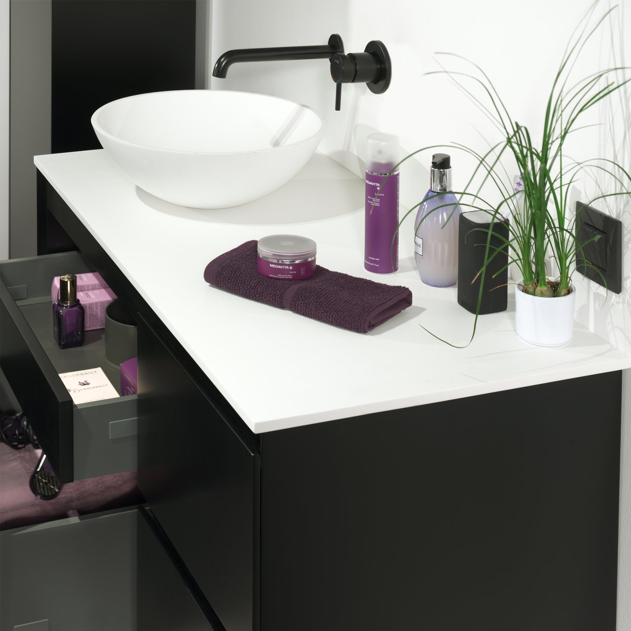 Blaufoss Round robinet de lavabo à encastrer noir mat incl élément intégré