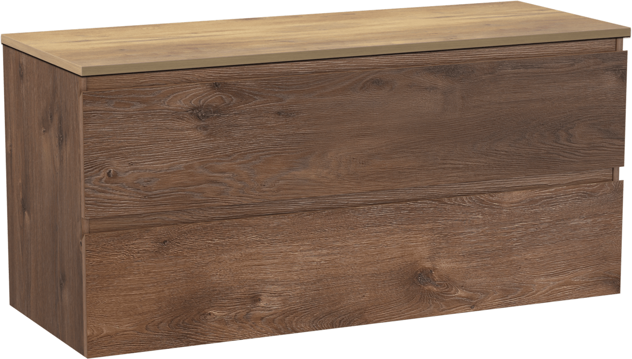 Linie Lado meuble salle de bains suspendu 120 x 46 cm chêne brun avec Lado tablette simple ou double en mélaminé chêne naturel