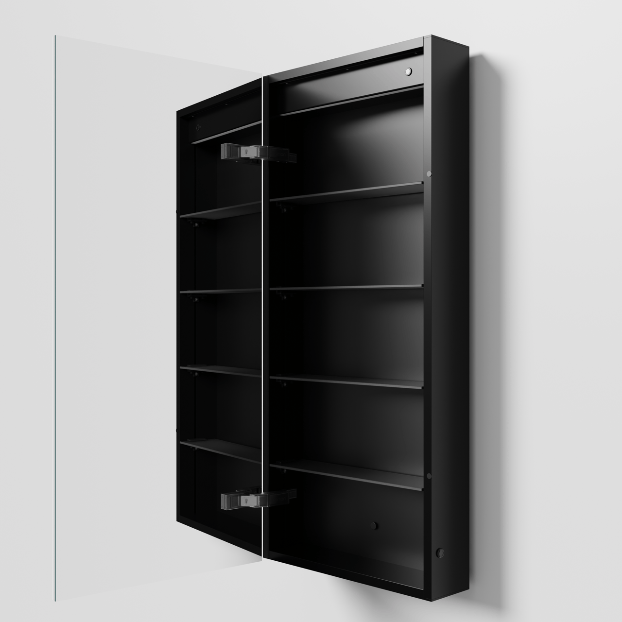 Balmani Mara Spiegelschrank 45 x 100 cm Schwarz Matt, mit Spiegelbeleuchtung und Anti-Beschlag Spiegelheizung