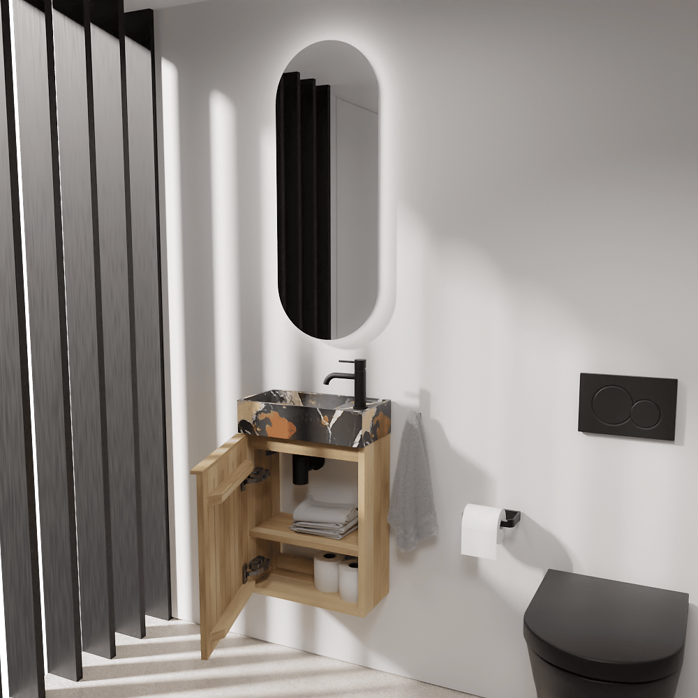 Balmani Forma zwevend toiletmeubel 42 x 21 cm natuur eik met Dama wastafel in Portoro Gold marmer