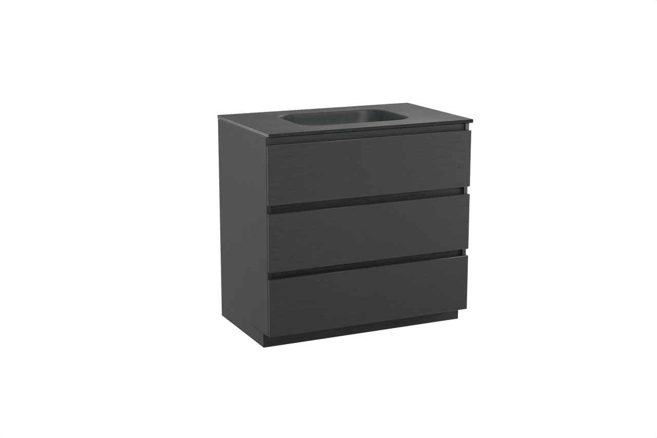 Balmani Lucida meuble salle de bains à poser 90 x 55 cm chêne noir avec Tablo Arcato plan simple en granit noir