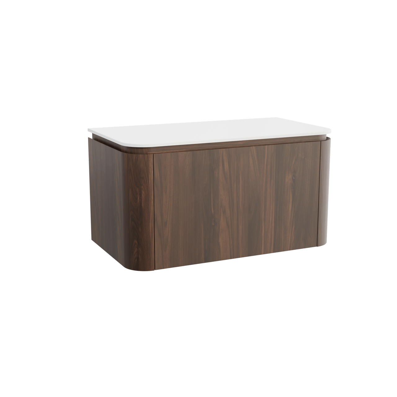 Balmani Moon meuble salle de bains suspendu 100 x 55 cm noyer américain avec Moon tablette simple en solid surface blanc mat