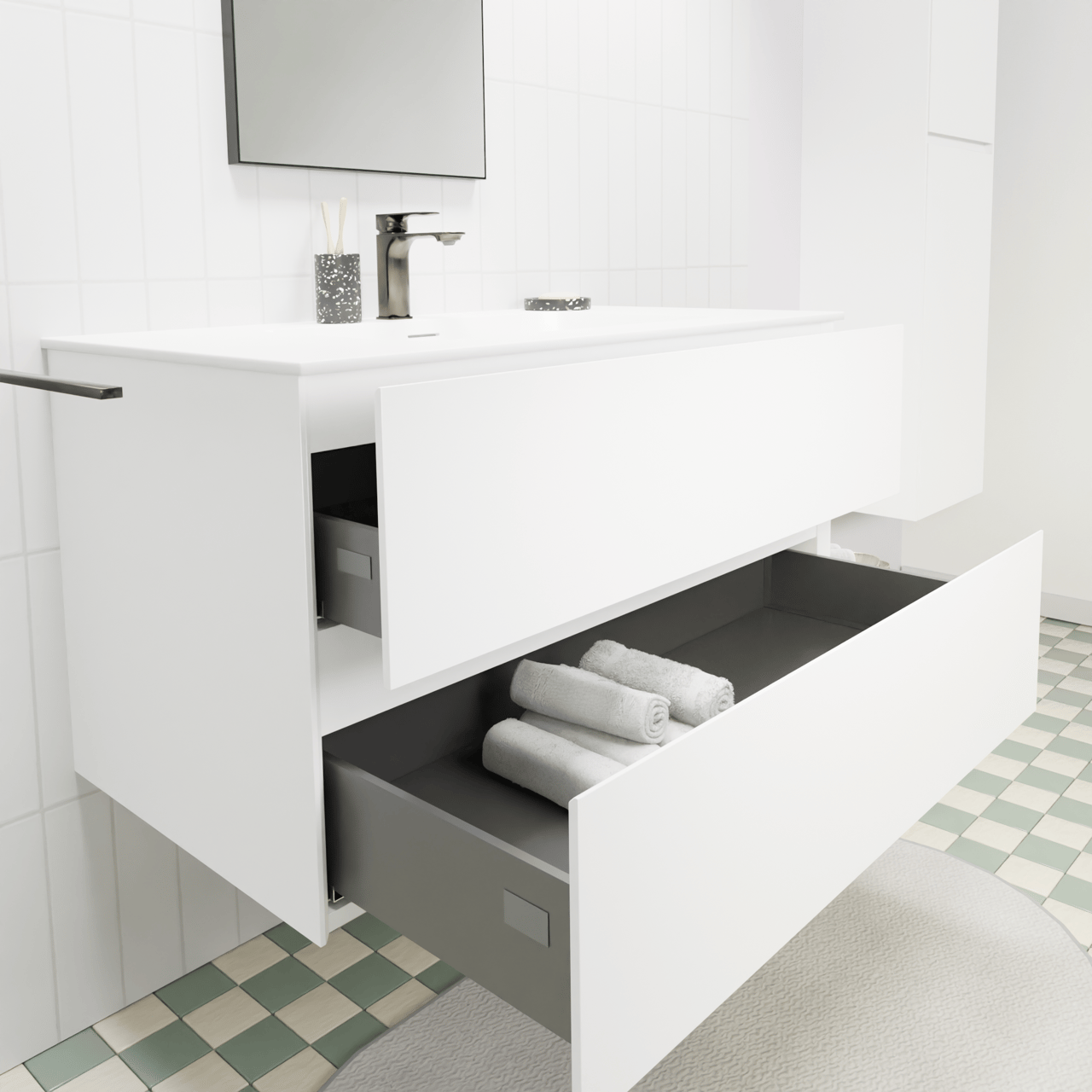 Storke Edge zwevend badkamermeubel 95 x 52 cm mat wit met Mata enkele wastafel in solid surface mat wit