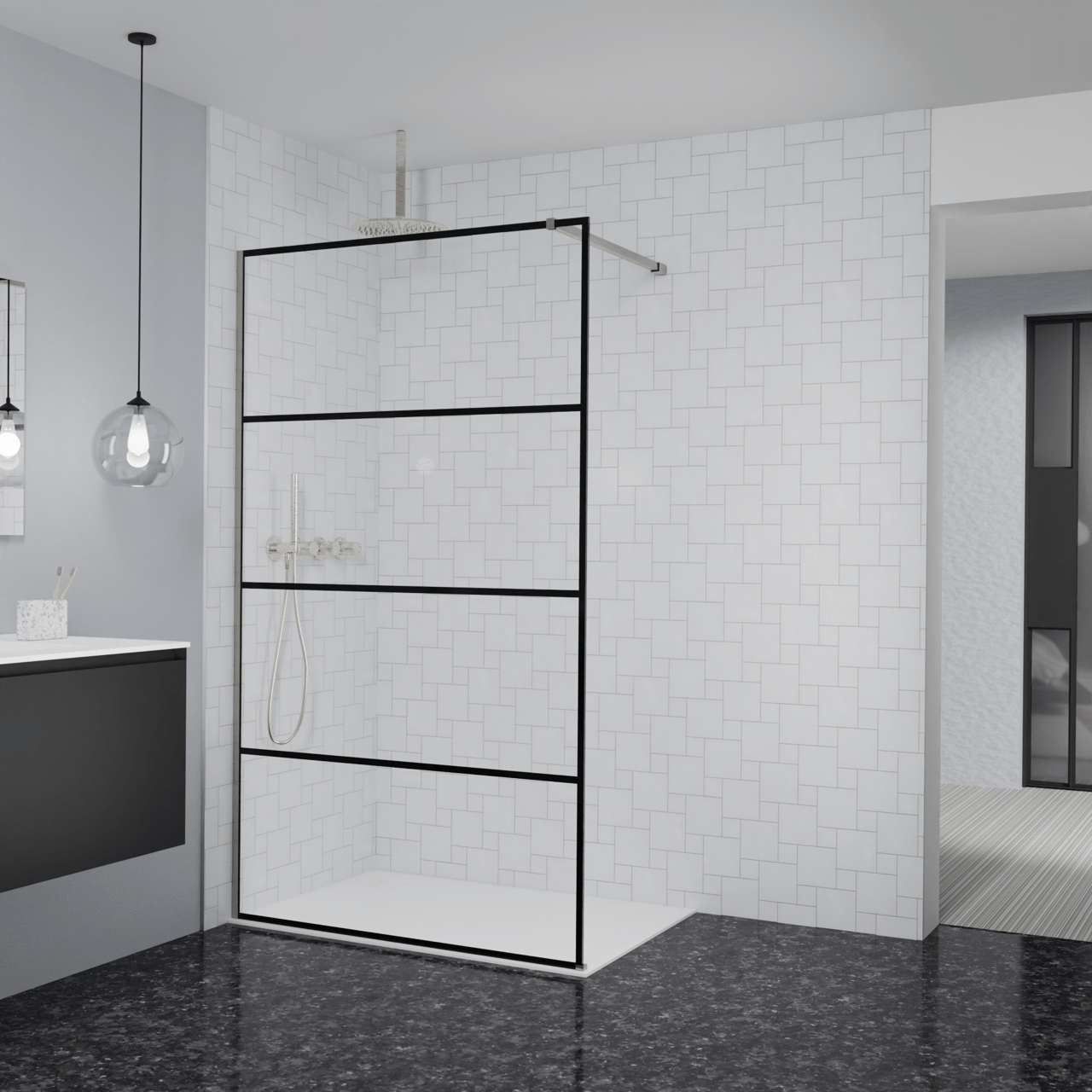 Balmani Modular douche à l'italienne: 120 x 200 cm, Lined, Profil Brushed CoolMetal