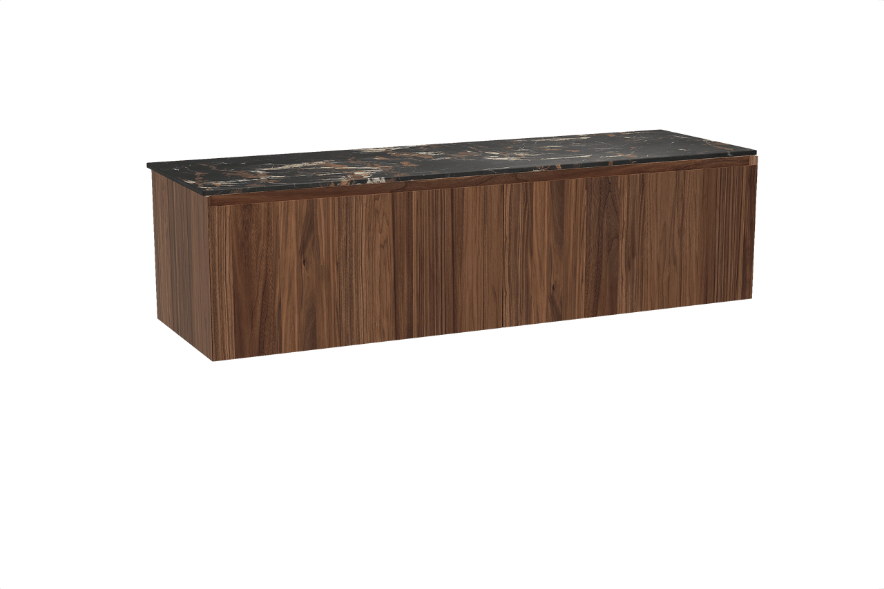 Balmani Idra hängendes Möbelstück Set: 180 x 55 cm, Nussbaum, mit Stretto Einzel- oder Doppel Waschtischplatte, Marmor Portoro Gold