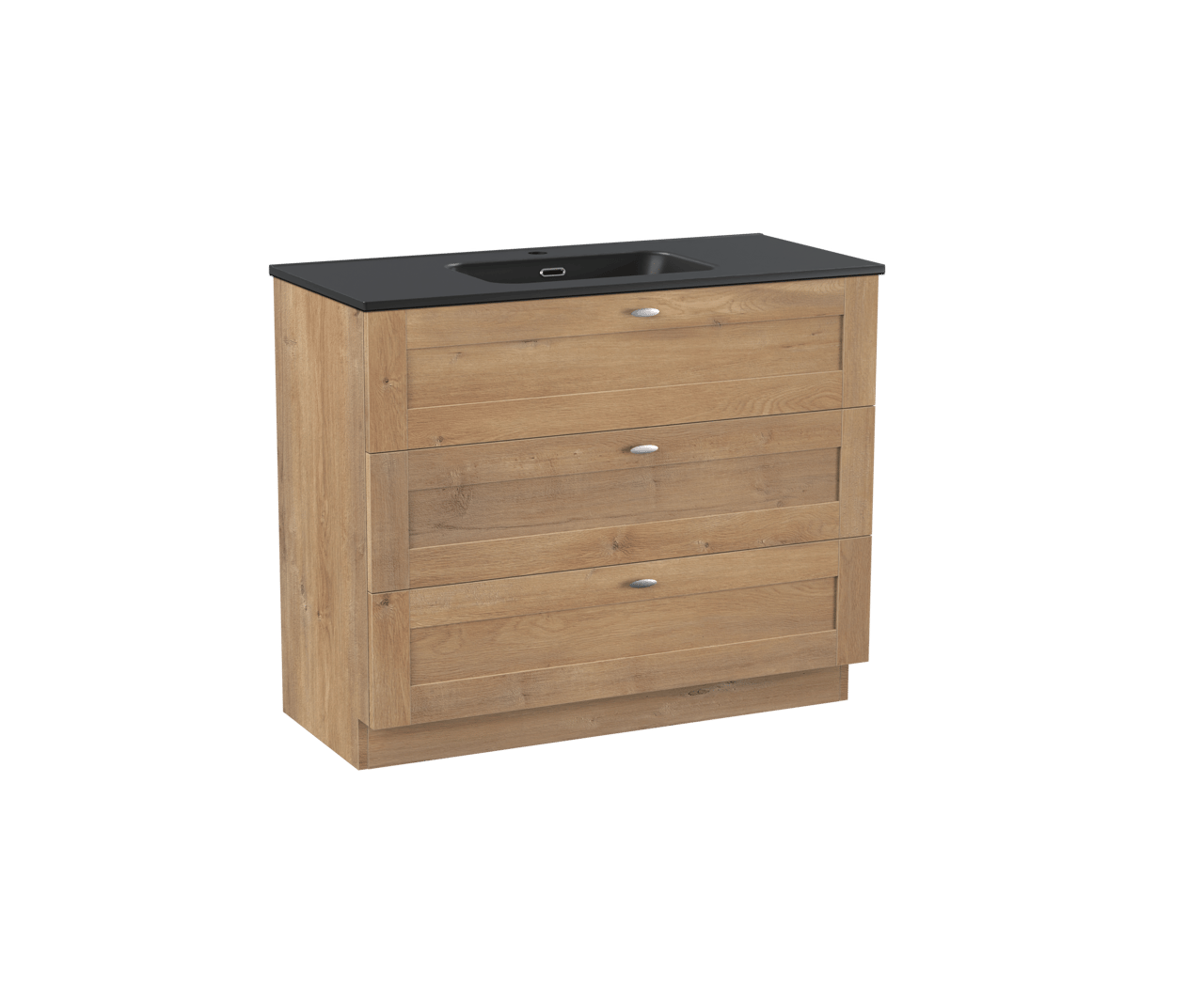 Linie Classo staand badkamermeubel 100 x 46 cm natuur eik met Baro enkele wastafel in porselein mat zwart