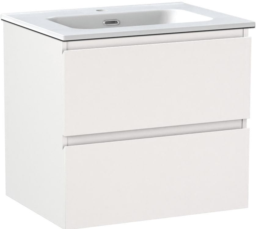 Linie Lado zwevend badmeubel 60 x 46 cm mat wit met Baro enkele wastafel in porselein mat wit