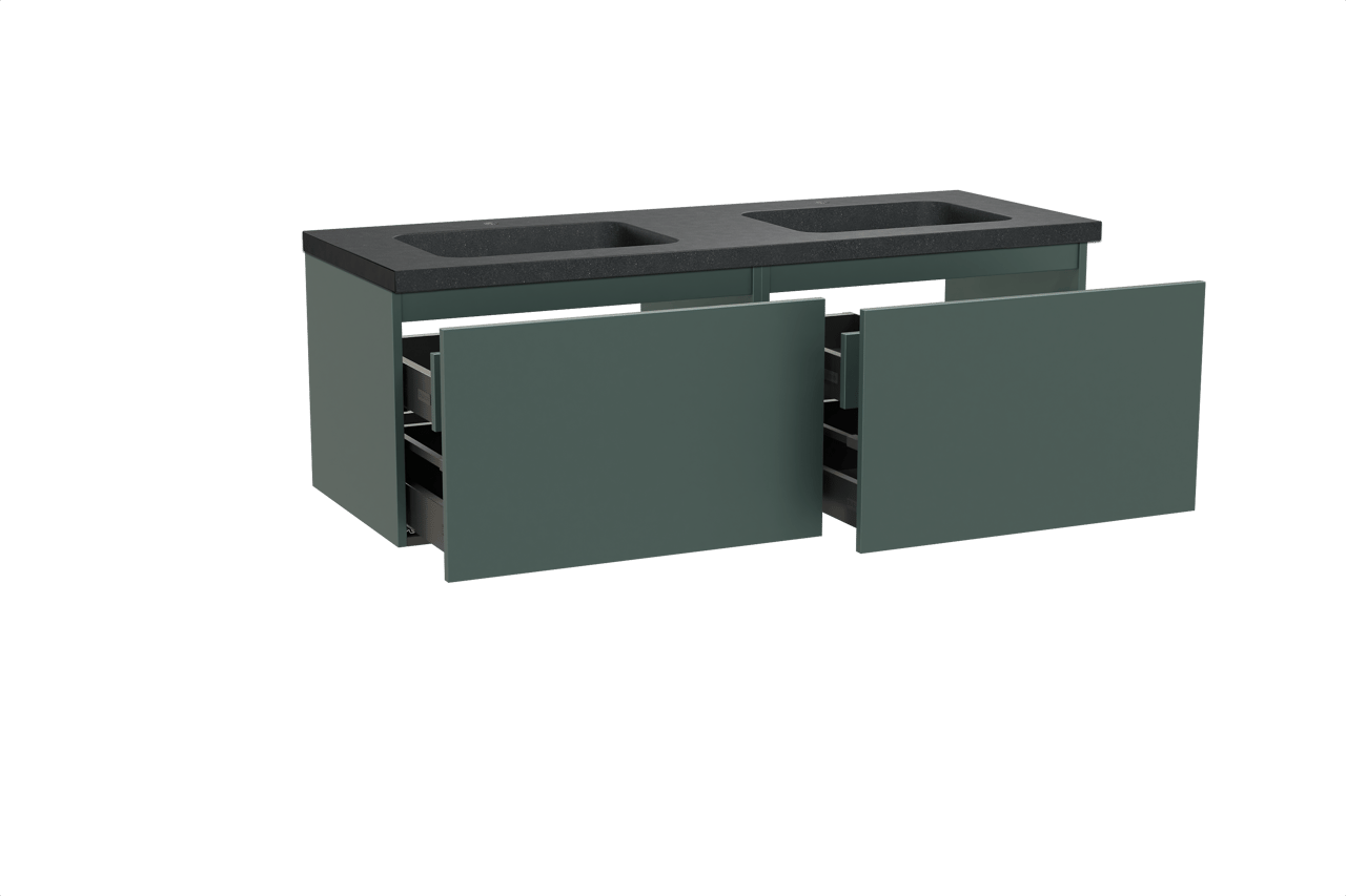 Balmani Sfera meuble salle de bains suspendu 150 x 55 cm forest avec Napoli double vasque en granit noir