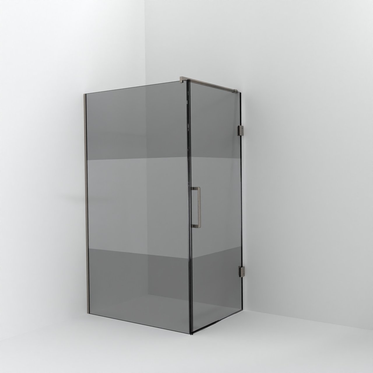 Balmani Modular inloopdouche met deur: 120 x 200 cm met deur 90 cm, Rookglas met matte strook, Brushed CoolMetal profielen