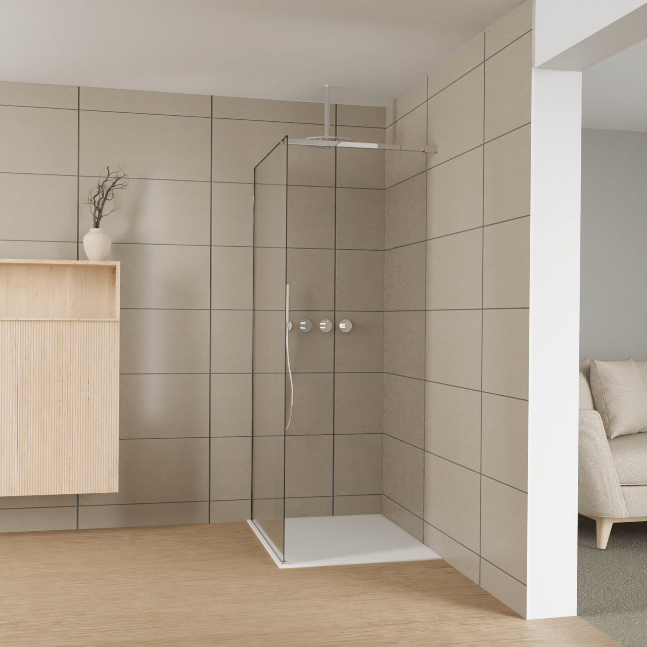Balmani Modular Walk-In Dusche: 100 x 200 cm, Ribs, inklusive Coating, Profil Chrom glänzend