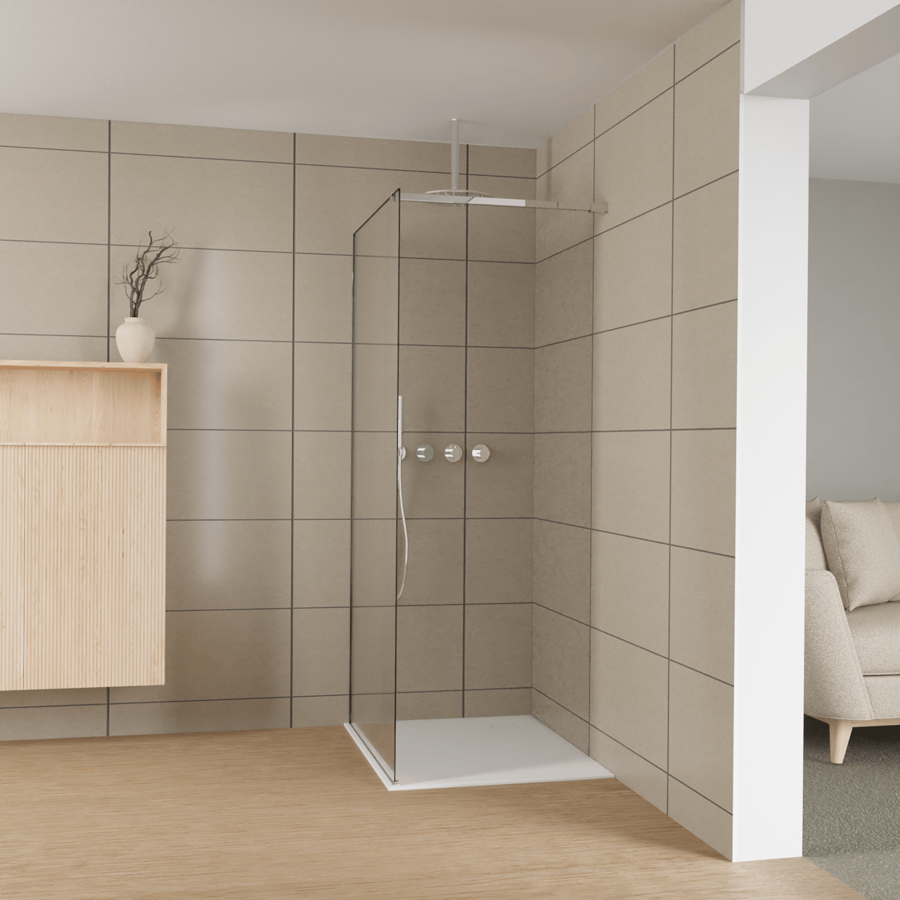 Balmani Modular inloopdouche: 100 x 200 cm, Ribs met coating, Glanzend chroom profielen