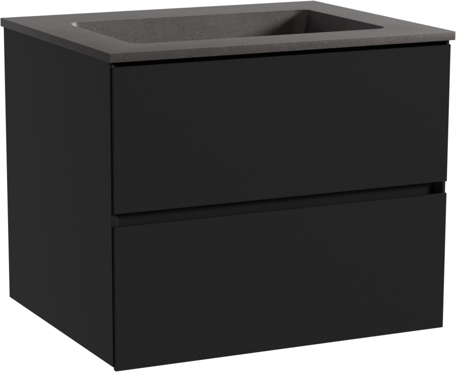 Storke Edge meuble salle de bains suspendu 65 x 52 cm noir mat avec Scuro plan simple en quartz noir mat