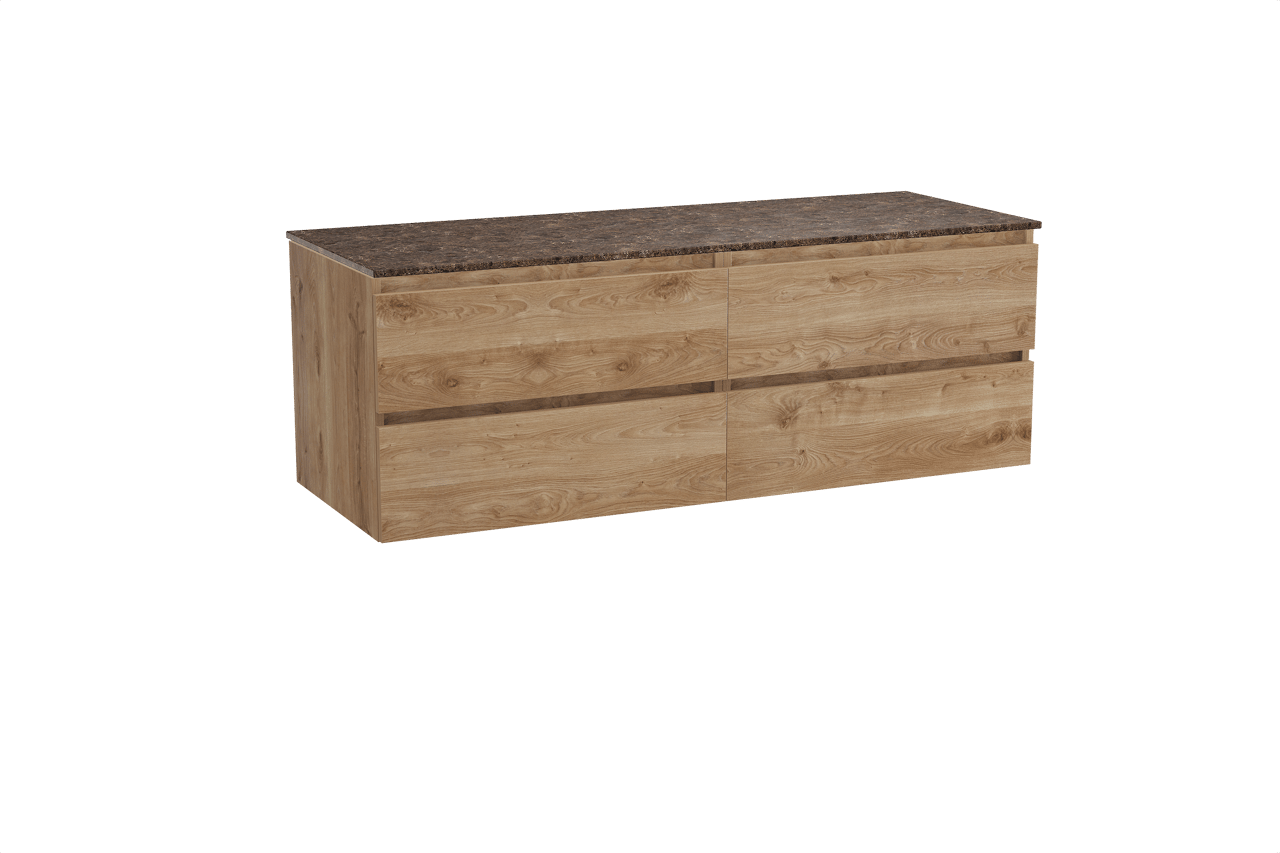 Balmani Lucida meuble salle de bains suspendu 150 x 55 cm chêne brut avec Stretto tablette simple ou double en marbre dark emperador