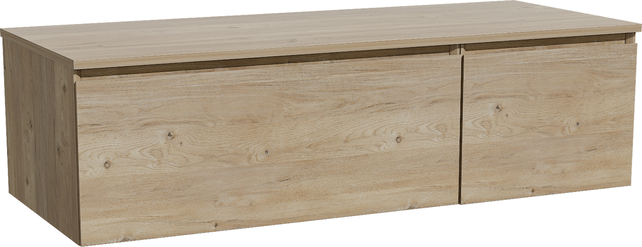 Storke Edge zwevend badkamermeubel 130 x 52 cm ruwe eik met Panton enkel of dubbel tablet in melamine ruwe eik