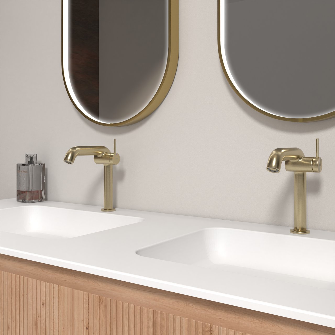 Blaufoss Round M EcoStart standaard wastafelkraan brushed champagne gold