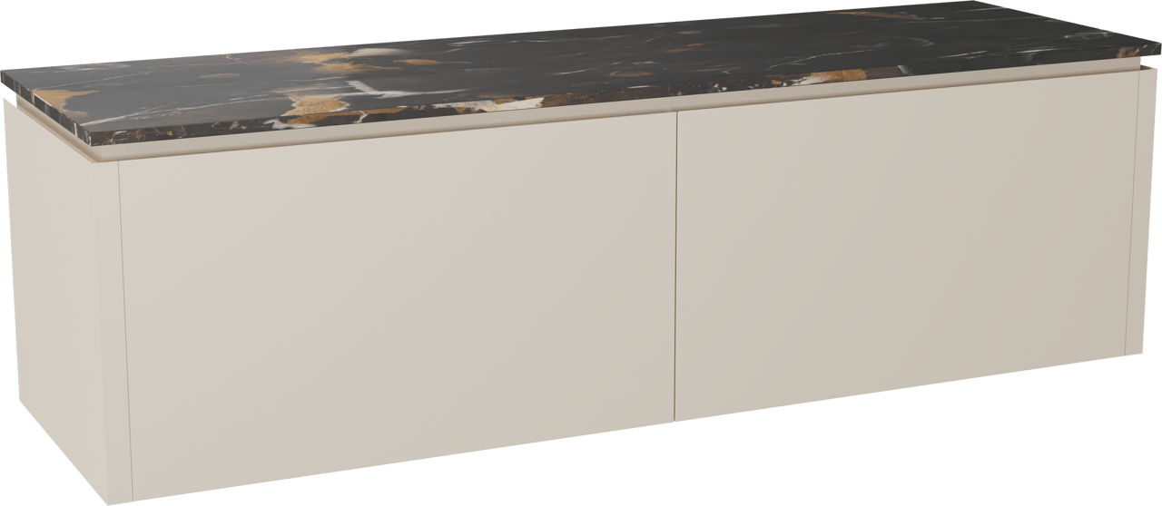 Balmani Eclips meuble salle de bains suspendu 180 x 55 cm Sandbeige avec Stretto tablette simple ou double vasque en Portoro Gold marbre