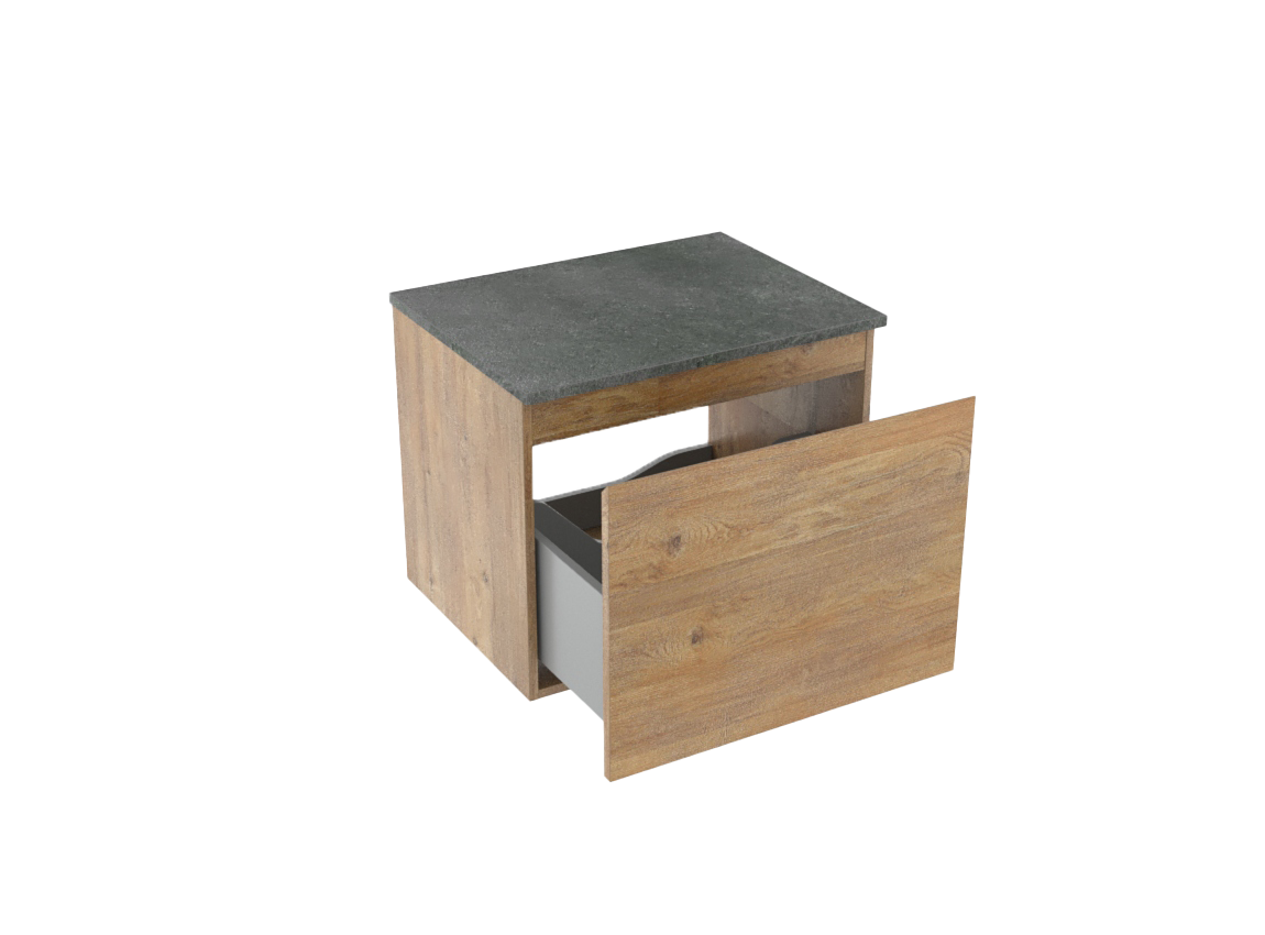 Linie Lado zwevend badkamermeubel 60 x 46 cm natuur eik met Lado enkel tablet in melamine leisteen grijs