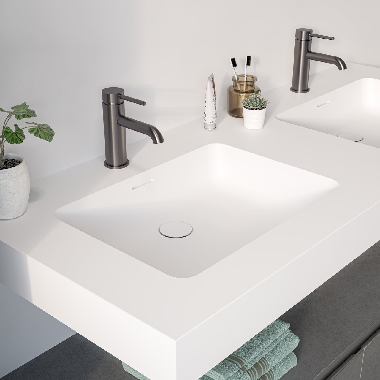 Storke Mata High dubbele wastafel matte Solid Surface 130 x 52 cm