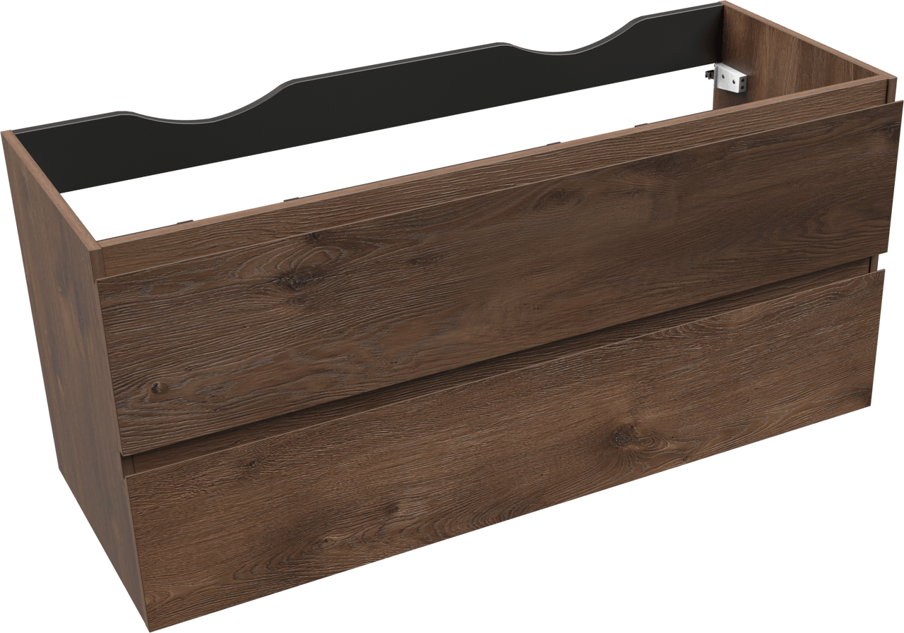 Linie Lado hängender Waschbeckenunterschrank: 120 x 46 cm, braune Eiche, 2 Schubladen