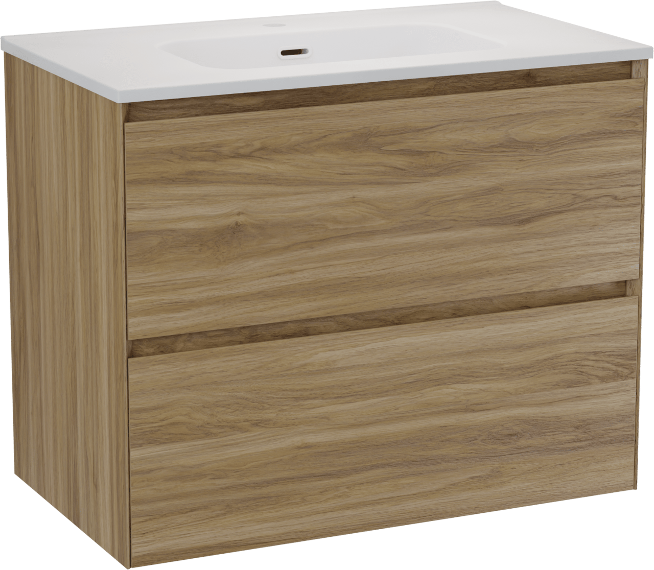 Balmani Mitra Compact meuble salle de bains suspendu 80 x 46 cm chêne sauvage avec Nostra plan simple en porcelaine blanc mat