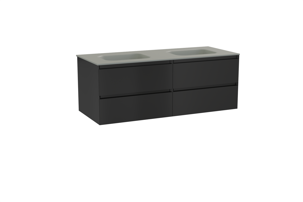 Balmani Mitra meuble salle de bains suspendu 135 x 55 cm noir mat avec Tablo Arcato double vasque en solid surface gris pierre