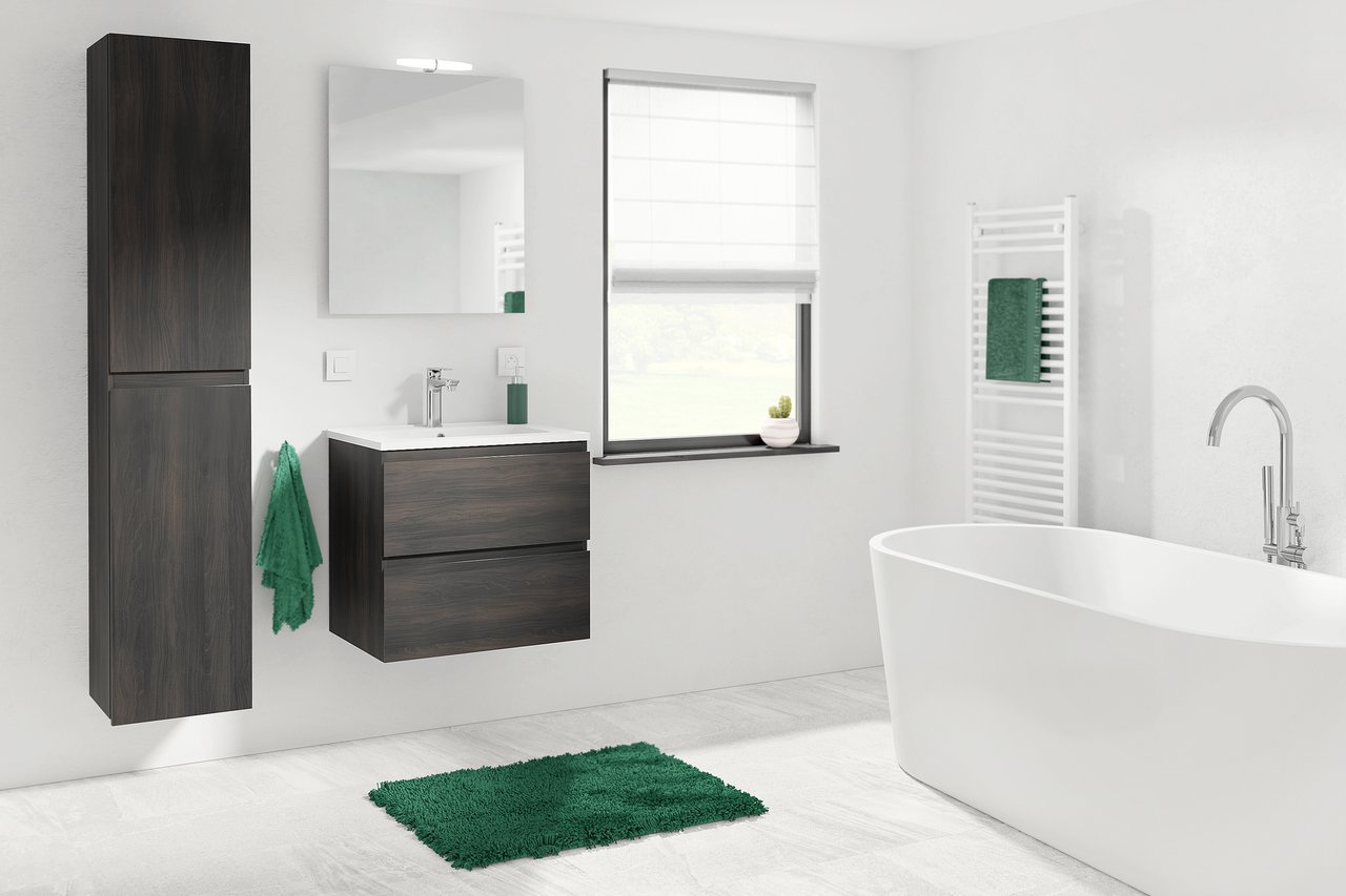 Linie Lado zwevende wastafelonderkast 60 x 46 cm donkere notenhout 2 lades