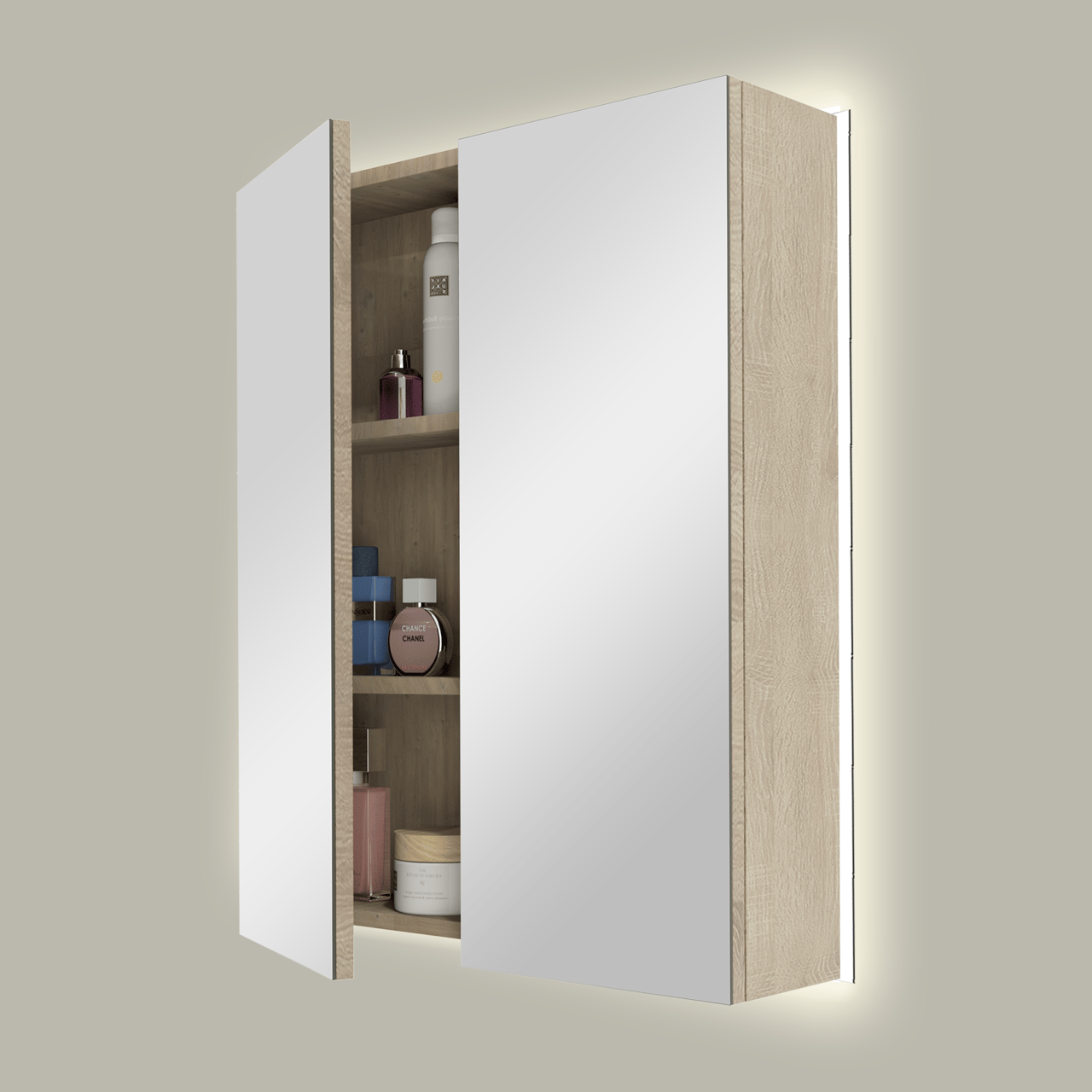 Linie Montro spiegelkast 60 x 75 cm wit eiken met spiegelverlichting