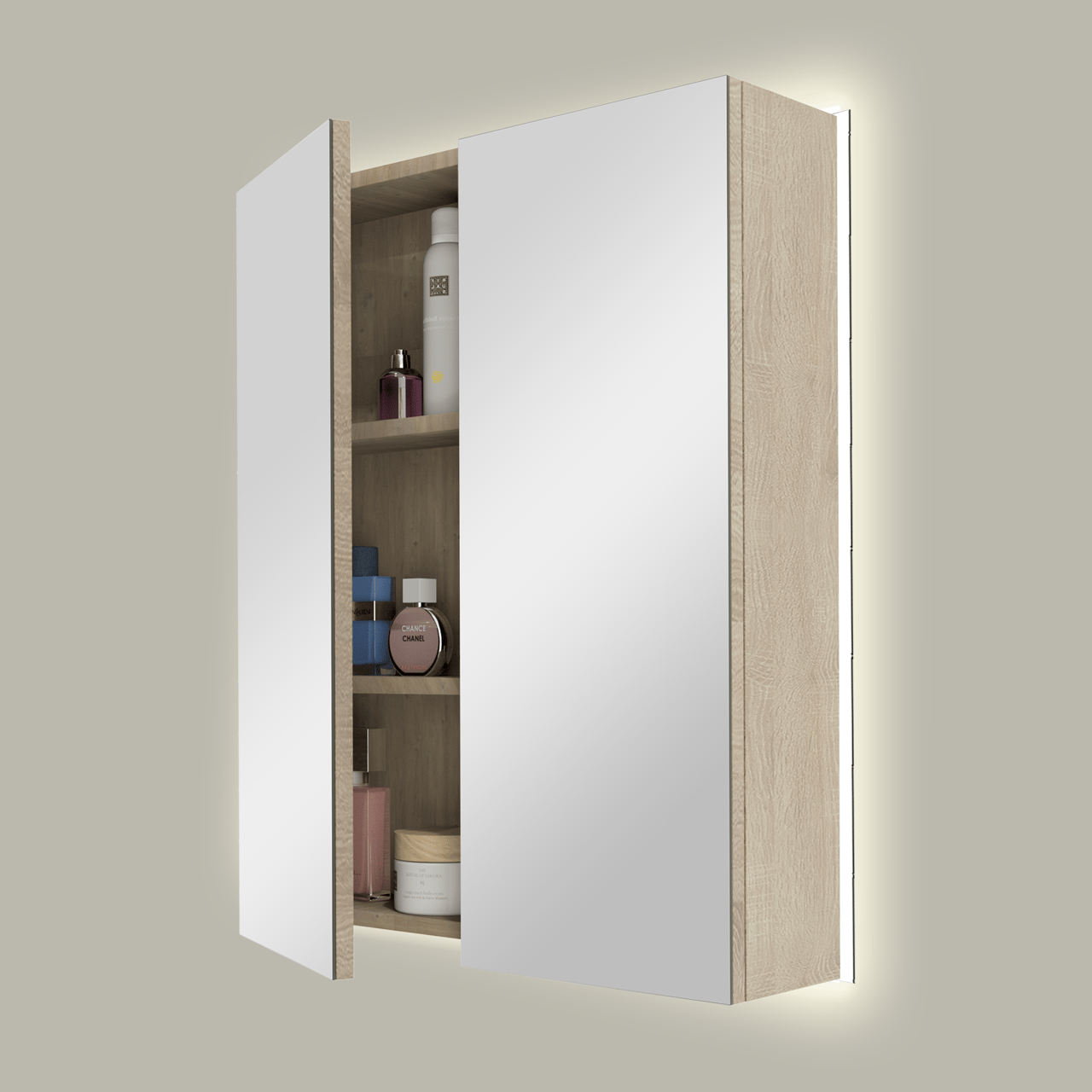 Linie Montro spiegelkast 60 x 75 cm wit eiken met spiegelverlichting