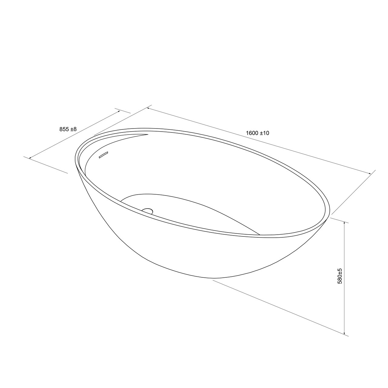 Balmani Colea baignoire îlot 160 x 86 cm solid surface blanc mat avec tablette intégrée