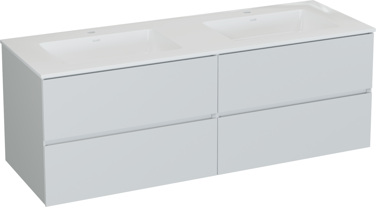 Storke Edge meuble salle de bains suspendu 150 x 52 cm blanc brillant avec Bilia double vasque en marbre composite blanc brillant