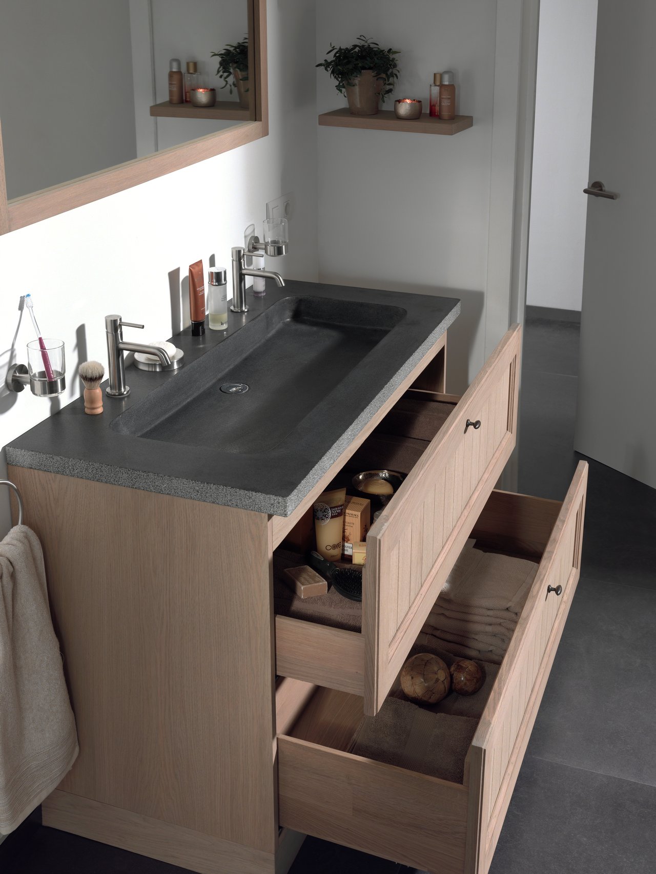 Balmani Lemon meuble sous-lavabo a poser 120 x 55 cm chêne vieilli 2 tiroirs