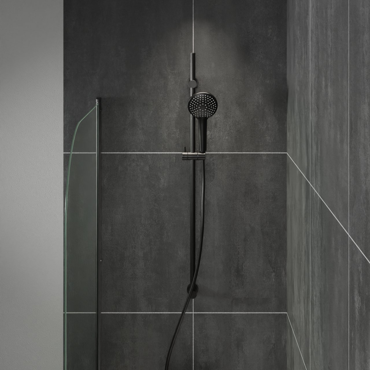 Blaufoss Round barre de douche 100 cm avec pommeau de douche 12 cm 3 fonctions noir mat