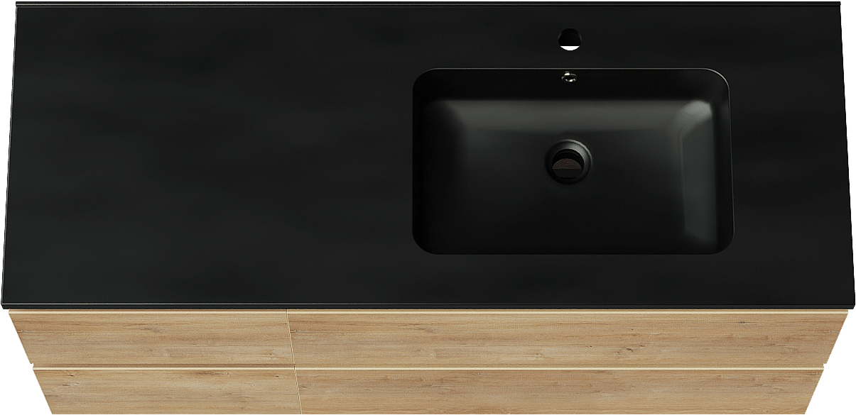 Linie Lado meuble salle de bains suspendu 120 x 46 cm chêne naturel avec Vano vasque asymétrique droite en marbre composite noir mat