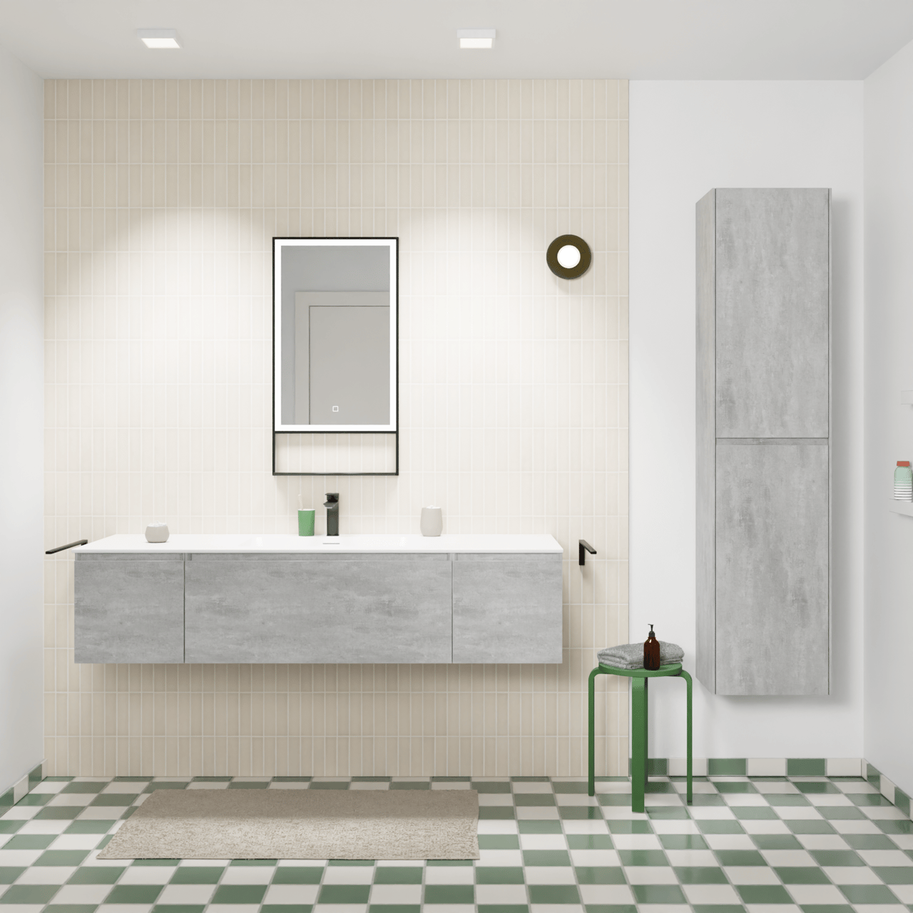 Storke Edge zwevend badmeubel 155 x 52 cm beton donkergrijs met Mata enkele wastafel in solid surface mat wit