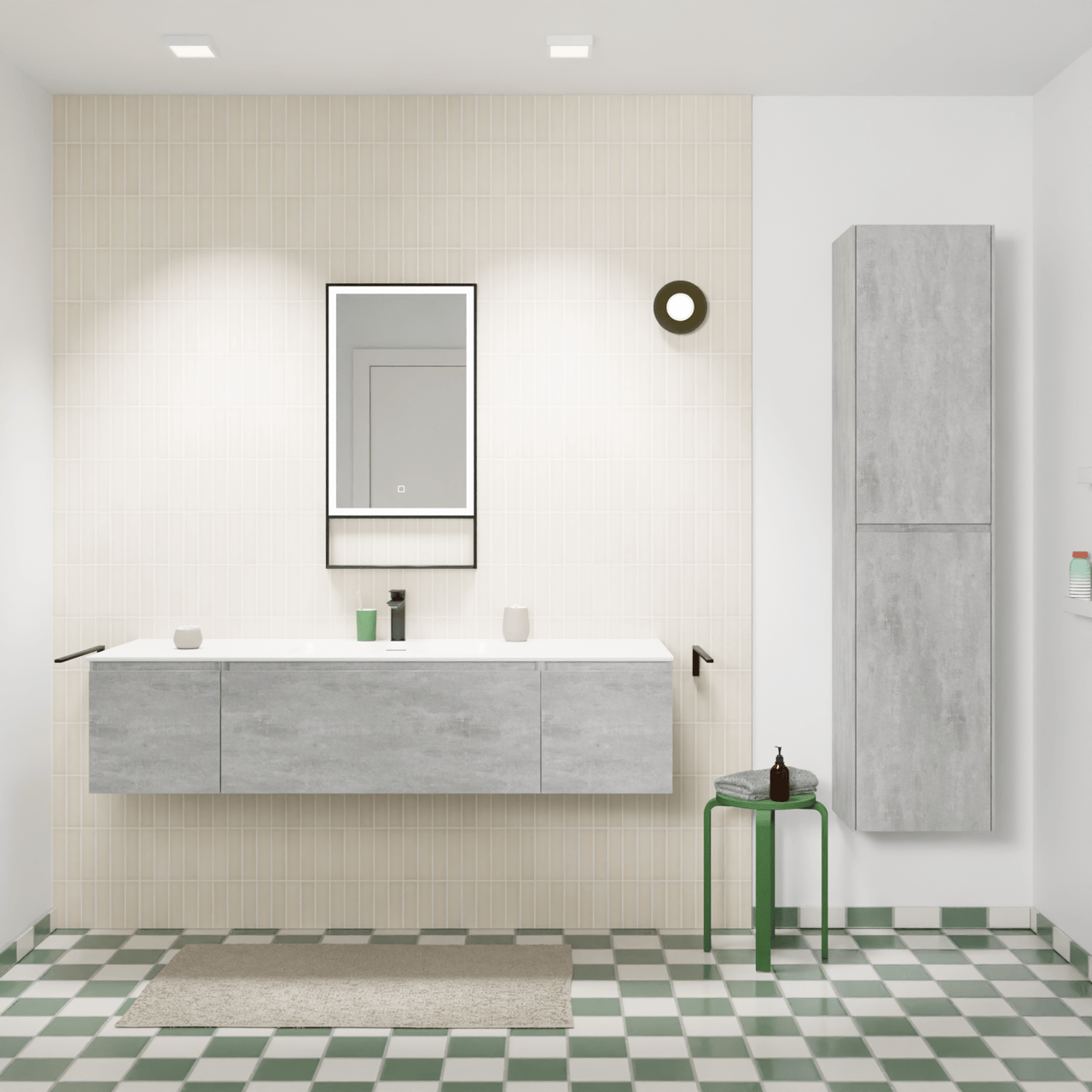 Storke Edge zwevend badkamermeubel 155 x 52 cm beton donkergrijs met Mata enkele wastafel in solid surface mat wit