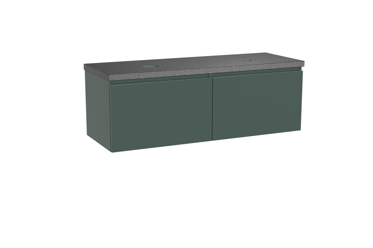 Balmani Sfera hängendes Möbelstück Set: 150 x 55 cm, Forest, mit Rock Doppel Waschtischplatte, Schwarzes Granit