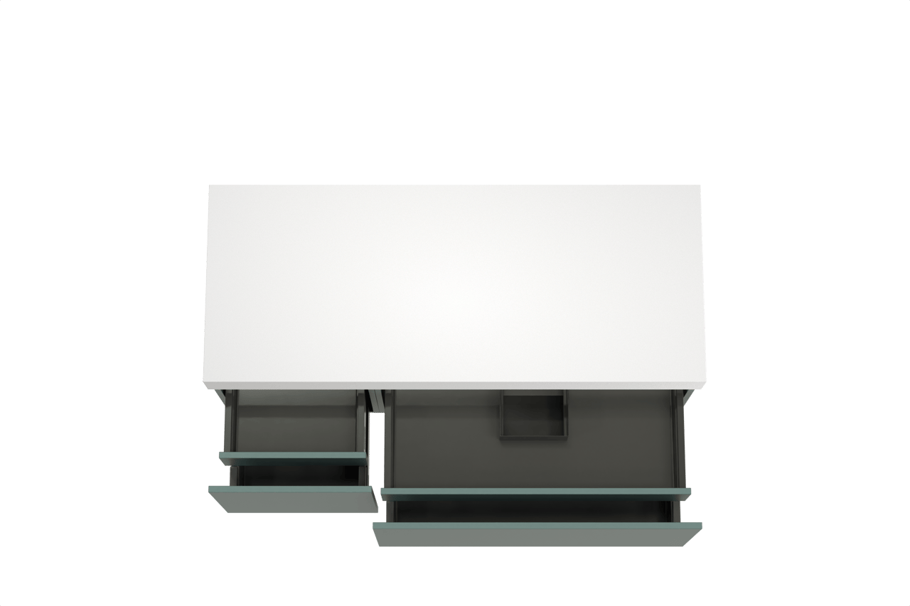 Balmani Sfera hängendes Möbelstück Set: 135 x 55 cm, Forest, mit Dominus Einzel- oder Doppel Waschtischplatte, Solid Surface Weiß matt