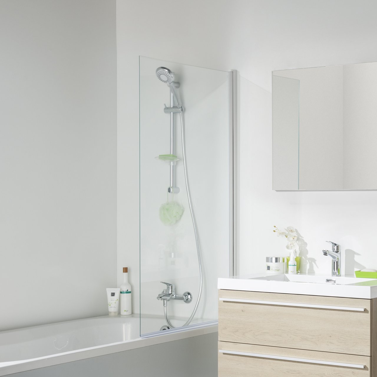 Blaufoss Solar barre de douche 95 cm avec pommeau de douche 11 cm 3 fonctions blanc et chrome brillants