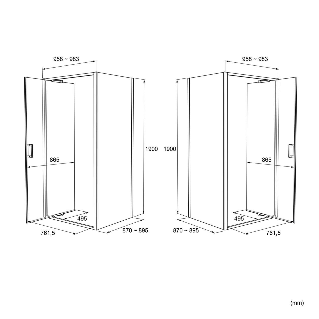 Luca Varess Vidor In paroi de douche avec porte pivotante et paroi latérale fixe 100 x 90 cm verre transparent profil noir mat
